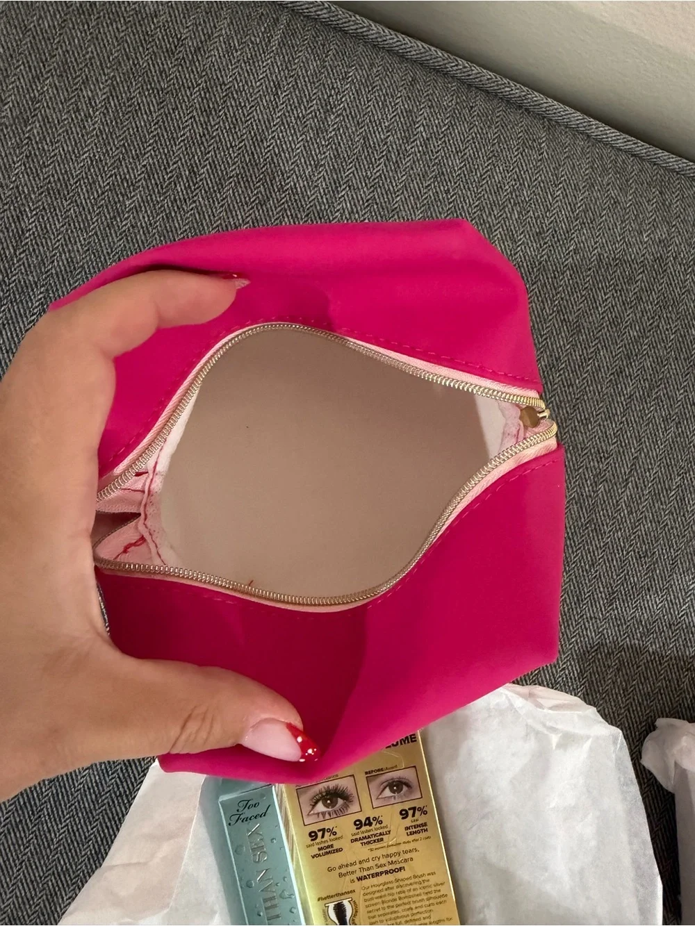 Too Faced Bright Pink Makeup Pouch